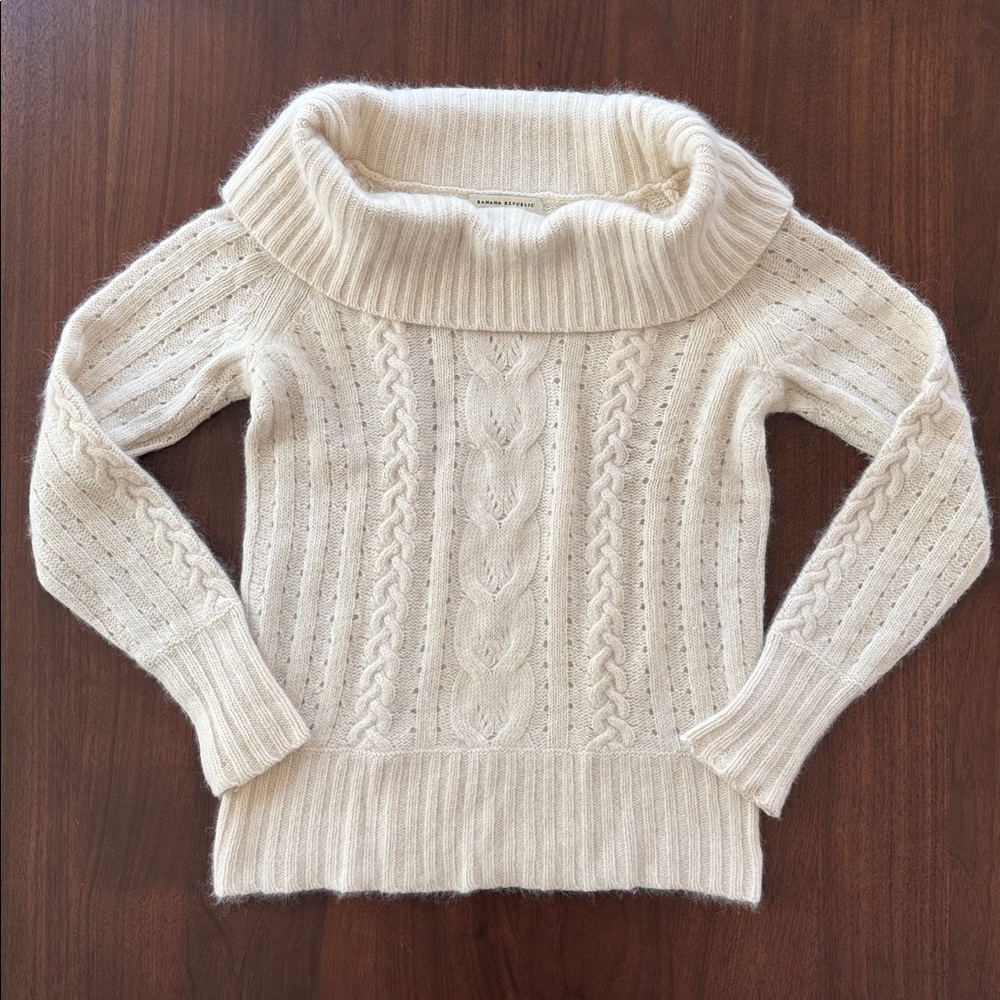 BANANA REPUBLIC ANGORA LAMBSWOOL SWEATER OFF SHOULDER OR COWL NECK S 338770 WOOL